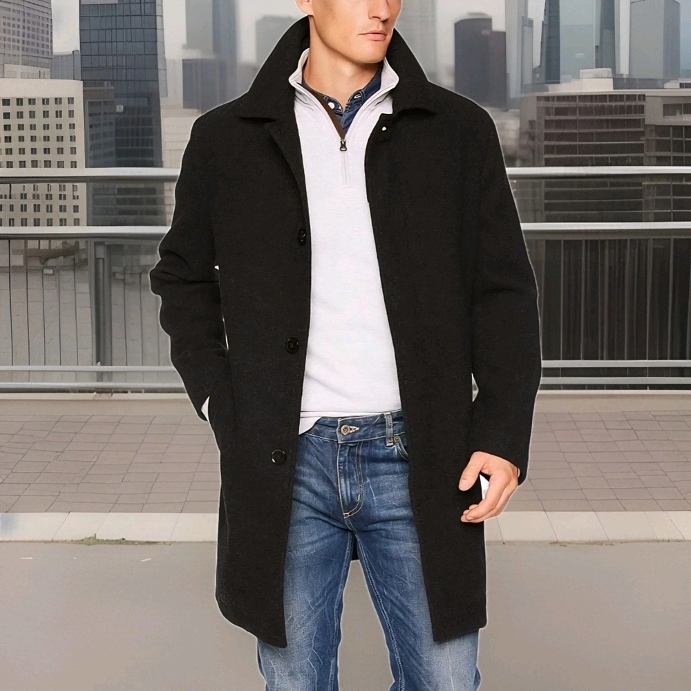 Men's Black Wool & Cashmere  Italian Overcoat 48R (XXL)